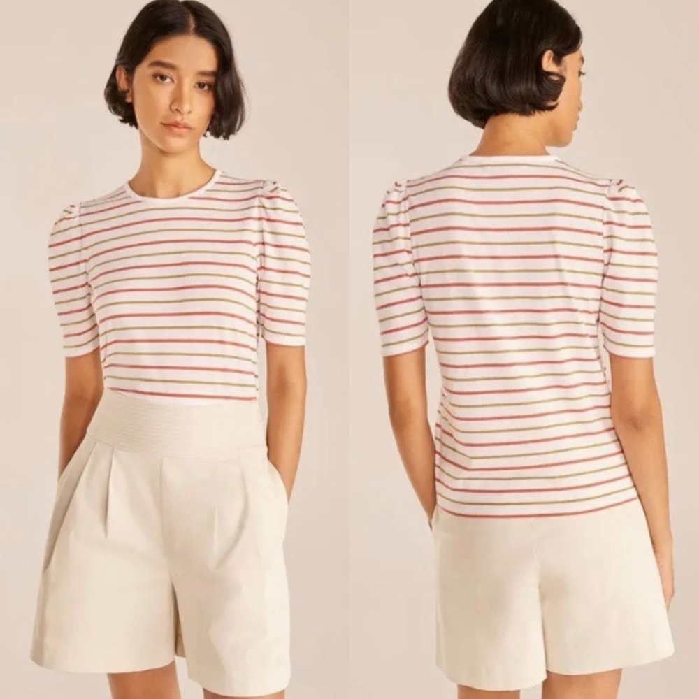 Rebecca Taylor A-Line Puffed Sleeve Striped Shirt - Picture 1 of 8